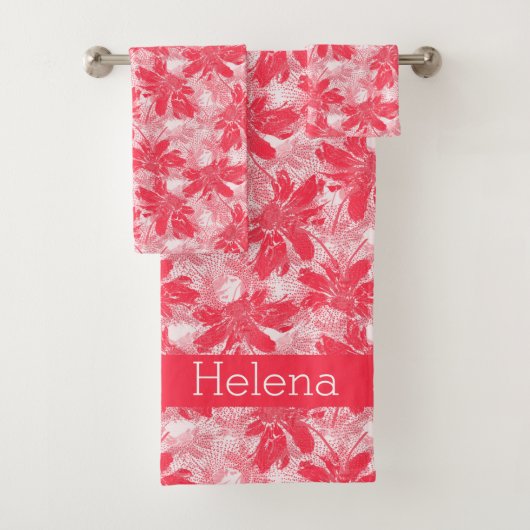 Rode bloemen op wit. bad handdoek (Insitu)