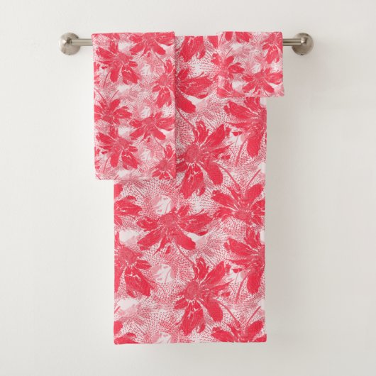 Rode bloemen op wit. bad handdoek (Insitu)