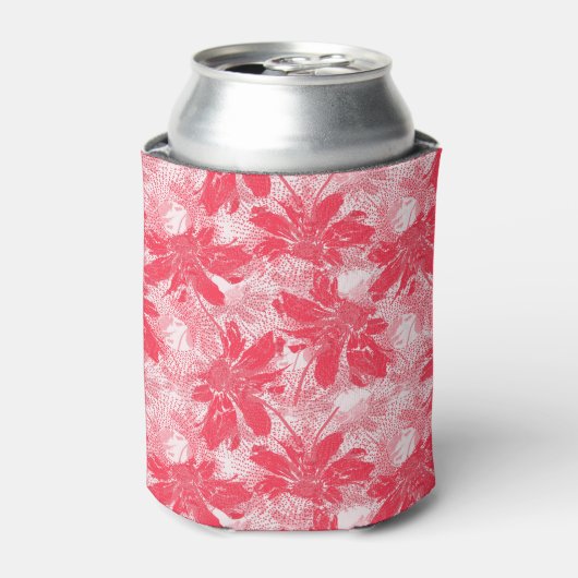Rode bloemen op wit. blikjeskoeler (Blikje Voorkant)