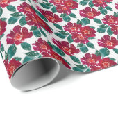 Rode bloemen op wit. cadeaupapier (Rol Hoek)