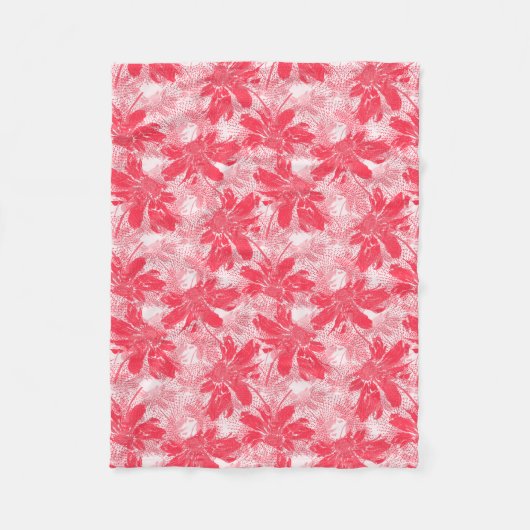 Rode bloemen op wit. fleece deken (Voorkant)