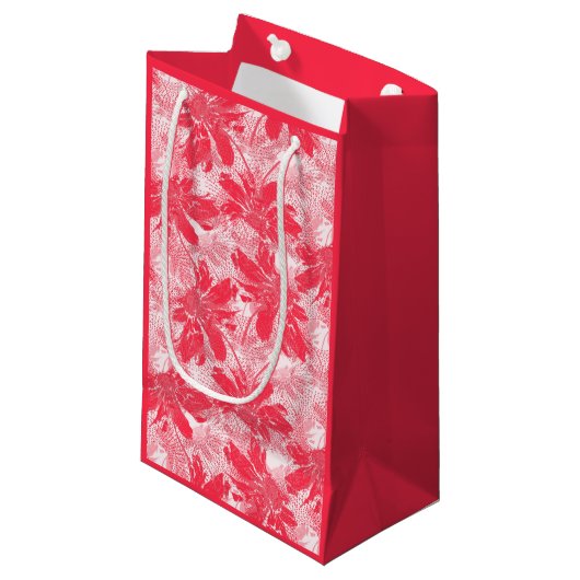 Rode bloemen op wit. klein cadeauzakje (Voorkant Gekanteld)