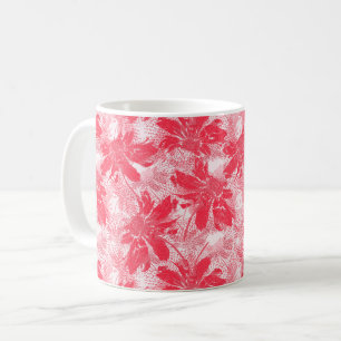 Rode bloemen op wit. koffiemok