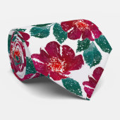 Rode bloemen op wit. stropdas (Opgerold)
