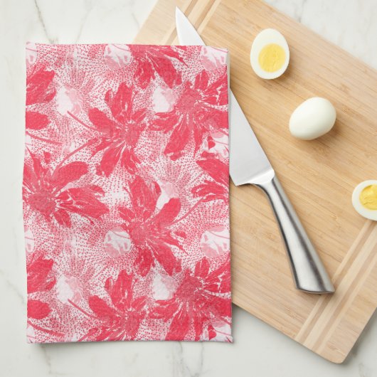 Rode bloemen op wit. theedoek (Quarter Fold)