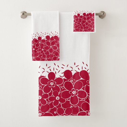 Rode bloemen op witte achtergrond bad handdoek (Insitu)