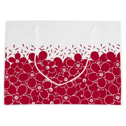 Rode bloemen op witte achtergrond groot cadeauzakje (Voorkant)