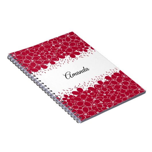 Rode bloemen op witte achtergrond notitieboek (Rechterzijde)