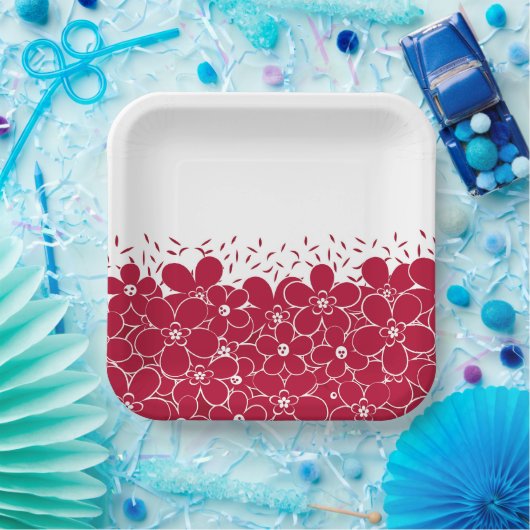 Rode bloemen op witte achtergrond papieren bordje (Feest)