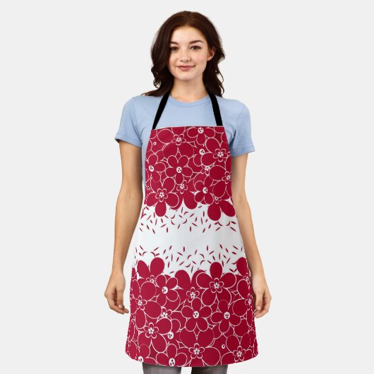 Rode bloemen op witte achtergrond schort (Gedragen)