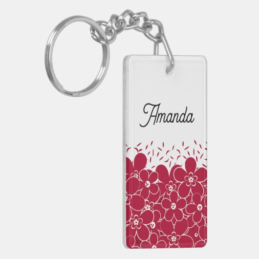 Rode bloemen op witte achtergrond sleutelhanger (Voorkant Links)