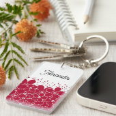 Rode bloemen op witte achtergrond sleutelhanger (Voorkant Rechts)