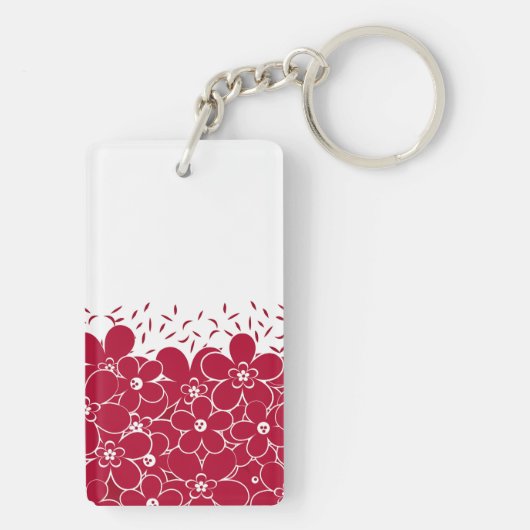 Rode bloemen op witte achtergrond sleutelhanger (achterkant)