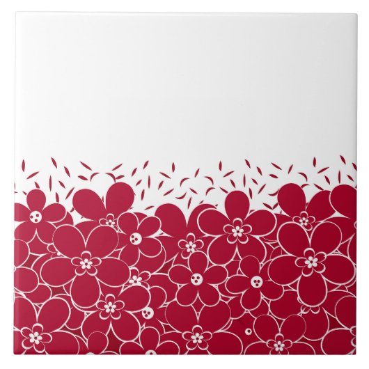 Rode bloemen op witte achtergrond tegeltje (Voorkant)