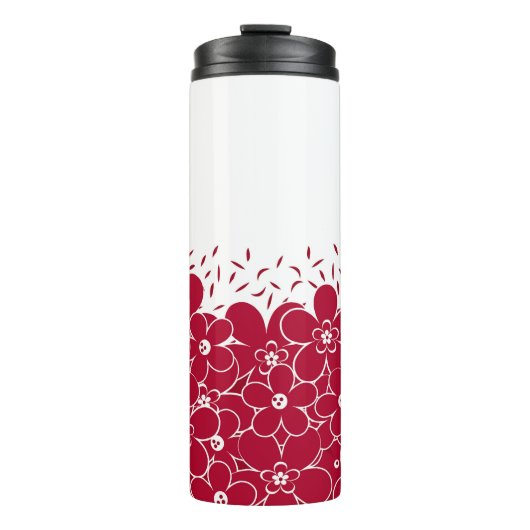 Rode bloemen op witte achtergrond thermosbeker (Voorkant)
