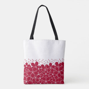 Rode bloemen op witte achtergrond tote bag