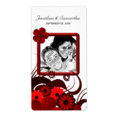 Rode Bloemen op Witte Bruiloft Foto Favor Wijn Lab Etiket (Voorkant)
