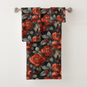 Rode bloemen op zwart bad handdoek (Insitu)