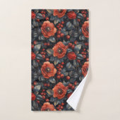 Rode bloemen op zwart bad handdoek (Handdoek)