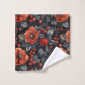 Rode bloemen op zwart bad handdoek (Wasdoekje)