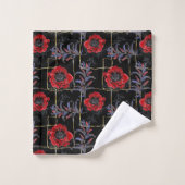 Rode bloemen op zwart. bad handdoek (Wasdoekje)