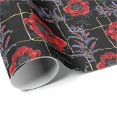 Rode bloemen op zwart. cadeaupapier (Rol Hoek)