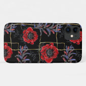 Rode bloemen op zwart. Case-Mate iPhone case (Achterkant (horizontaal))