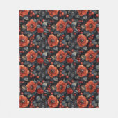 Rode bloemen op zwart fleece deken (Voorkant)