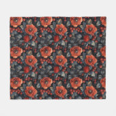 Rode bloemen op zwart fleece deken (Voorkant (Horizontaal))