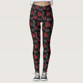 Rode bloemen op zwart. leggings (Voorkant)