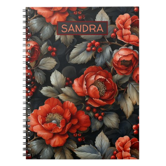 Rode bloemen op zwart notitieboek (Voorkant)