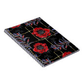 Rode bloemen op zwart. notitieboek (Rechterzijde)