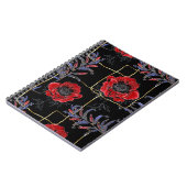 Rode bloemen op zwart. notitieboek (Linkerzijde)