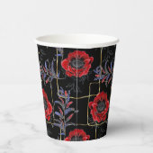 Rode bloemen op zwart. papieren bekers (Rechts)
