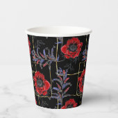 Rode bloemen op zwart. papieren bekers (Voorkant)