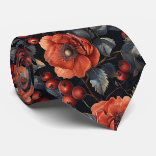 Rode bloemen op zwart stropdas