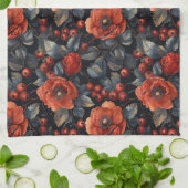 Rode bloemen op zwart theedoek (Gevouwen)