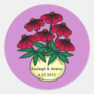 Rode bloemen Paarse achtergrond gepersonaliseerde  Ronde Sticker