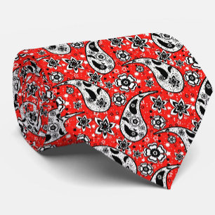Rode Bloemen Paisley Patroon Ontwerp Stropdas