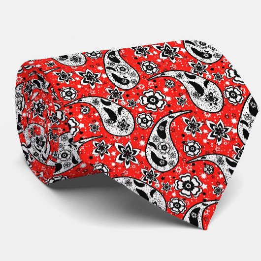 Rode Bloemen Paisley Patroon Ontwerp Stropdas