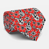 Rode Bloemen Paisley Patroon Ontwerp Stropdas (Opgerold)
