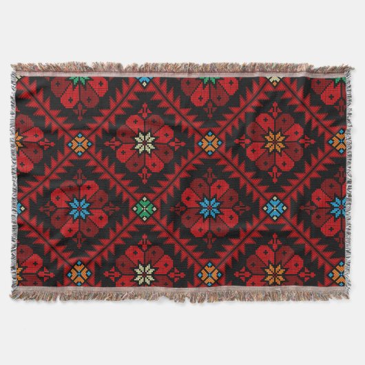 Rode bloemen Palestina Borduurwerk patronen Patroo Deken (Voorkant)