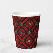 Rode bloemen Palestina Borduurwerk patronen Patroo Papieren Bekers (Voorkant)