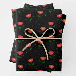 Rode Bloemen Papavers Inpakpapier Vel