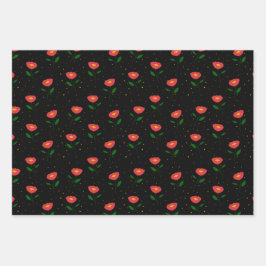 Rode Bloemen Papavers Inpakpapier Vel