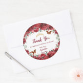 Rode Bloemen Pioen Vlinders Quinceanera Favor Ronde Sticker (Envelop)