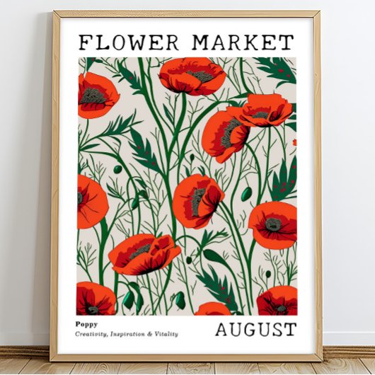 Rode Bloemen Poppy August Geboorte Bloemen Markt Poster