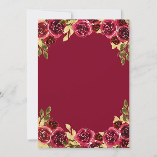 Rode Bloemen Prinses Gouden Boog Quinceanera Aankondiging (Achterkant)