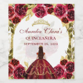 Rode Bloemen Prinses Gouden Boog Quinceanera Wijn Etiket (Enkel label)