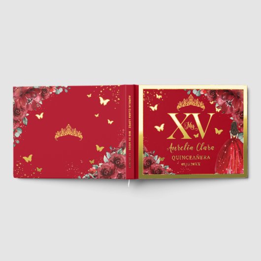 Rode Bloemen Prinses Jurk Quinceañera Quince Gold Gastenboek (Volledig)